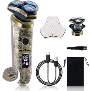 MENSURE Electric Razor for Men, Rechargeable Electric Shavers with Pop-up Trimmer, IPX7 Waterproof Cordless Shavers, Type-C, LED Display, Travel-Friendly, Gift for Men, Gold