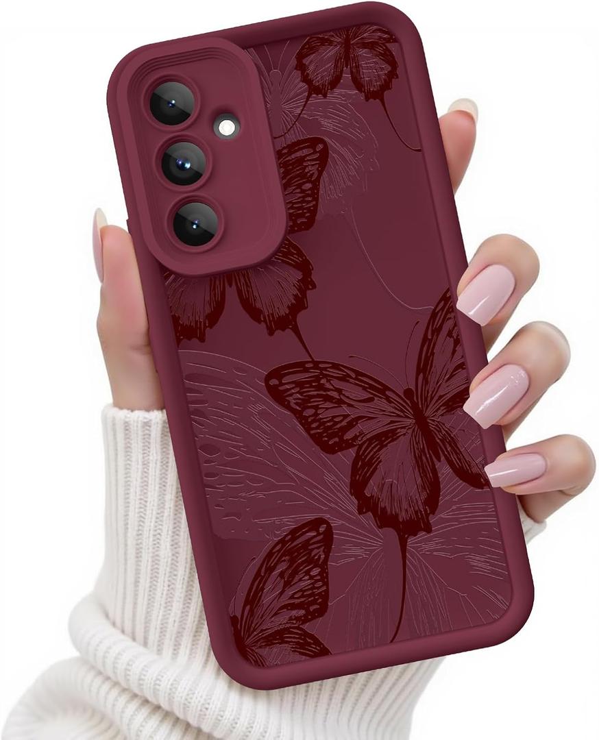for Samsung Galaxy A35 5G Case, Creative Butterfly Pattern Design for Girl Women, Soft Silicone Shockproof Anti-Scratch Protection Phone Cover for Galaxy A35 (Burgundy Red Butterfly)