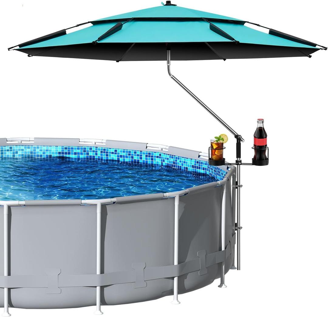 Above Ground Pool Umbrellas, Outdoor Pool Sunshade Canopy with 2 Cup Holders, Pool Shade Umbrella for Oval Rectangular Swimming Pools, Patio Umbrella for Garden, Backyard, Poolside Accessories