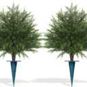 Grooy Artificial Cypress Topiary Bushes with Spike, 2 Pack Faux UV Resistant Cedar Ball Trees for Outdoor Planters, Fake Shrubs Plants for Porch Garden Decor