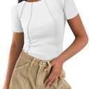 Acmplla Womens Short Sleeve Tops Ribbed Crewneck Slim Fit T Shirts for Women 2025 Summer Business Casual Basic Tee Top S