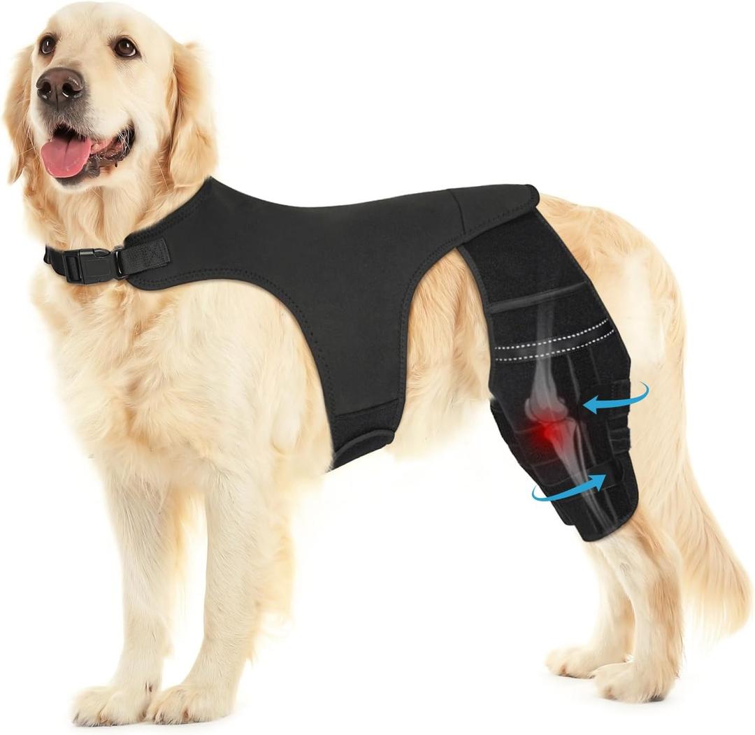 Pawfun Dog Knee Brace for Torn ACL Hind Leg, Adjustable Dog Leg Braces for Back Leg with 4 Metal Stabilizers Helps with Torn CCL, Luxating Patella, Ligament Injuries, Hip Dysplasia, Large Black