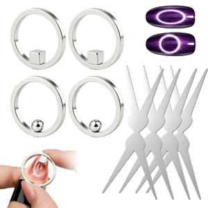 3 x Cat Eye Magnet for Nails, 4PCS Strong Hollow Circle Cat Eye Magnet Nail Art Magnet for Beginner Home Salon DIY Manicure(4 Set(Ball+Cube))
