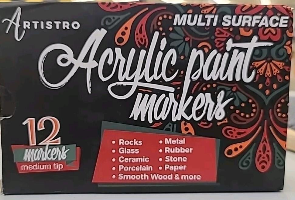ARTISTRO 12 Acrylic Paint Markers Medium Tip- Easy for All Ages & Levels Acrylic Paint Pens for Fabric, Rocks, Paper, Wood, Canvas, Glass, DIY