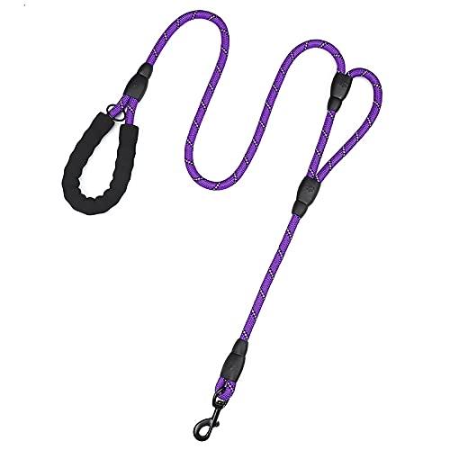 PLUTUS PET Rope Dog Leash 5ft Long,Traffic Padded Two Handle,Heavy Duty,Reflective Double Handles Lead for Control Safety Training,Leashes for Large Dogs or Medium Dogs,Dual Handles Leads(Violet)