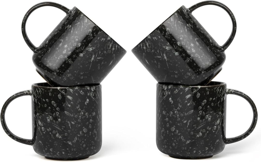 Ol Ceramic Mug Set of 4-15oz Cute Coffee Mugs for Hot Chocolate, Espresso, and Tea, Nordic Style, Dishwasher and Microwave Safe, Gift for Coffee Lovers (Midnight)