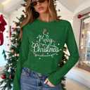 FASHGL Christmas Shirt Women Merry and Bright Pullover Christmas Lights Graphic T Shirts Xmas Long Sleeves Tops (XXL)
