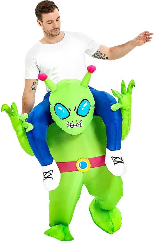 Inflatable Alien Costume Adult Green Alien Suit Onesie Ride On Blow Up Halloween Costumes For Men Women Fancy Party Dress, One Size