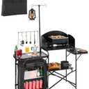 VEVOR Camping Kitchen Table, Outdoor Camp Cooking Table, Aluminum Portable Cook Station with Storage Cupboard, Carrying Bag, Detachable Windscreen, Quick Set-up for BBQ Party Picnic RV Travel, Black