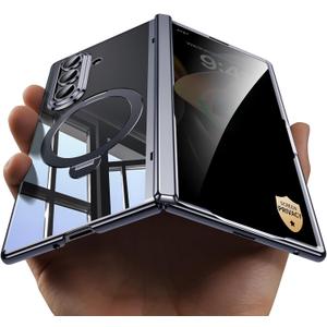 for Galaxy Z Fold 7 Case Clear with Privacy Screen Protector [Hinge Protection],Fit for Magsafe,Magnetic Kickstand & Ring Holder for Samsung Zfold 7 Case Black