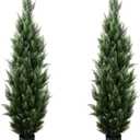 5FT Artificial Topiary Tree Beautiful Realistic Faux Cedar Pines Christmas Trees UV Rated Fake Shrubs for Front Porch Faux Plants Indoor and Outdoor Decor (2 Pack)