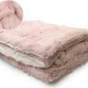 Peluche Lux Faux Fur Baby Blanket - Luxurious Cuddle and Swaddle Blanket for Newborn - Soft Plush Baby Blankey - Fuzzy Baby Blankets for Boys & Girls (ICY Rose and Natural, 29" x 36")