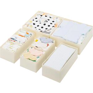 GRANNY SAYS Drawer Organizer Clothes, 6 Pack Dresser Organizer Bins for Nursery, Closet Organization and Storage Dividers for Clothing, Baby Clothes, Underwears, Beige