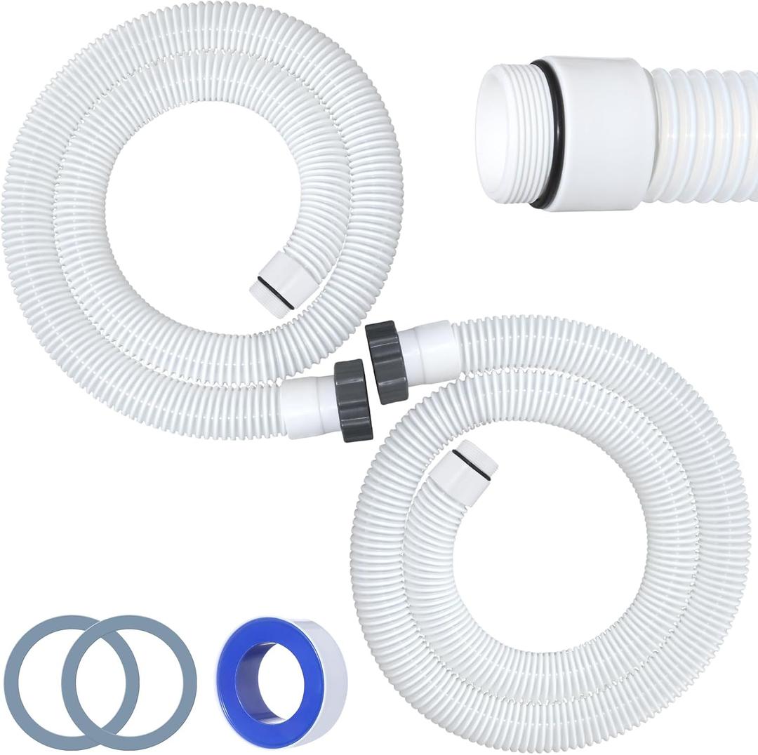 2Pack 1.5" 6 Feet EVA Pool Professional Hoses with External Male Threads for Above Ground Swimming Pools Filter Connection Hose Pool Supply for Vacuum Pump Heavy Duty Cleaner Hoses(White)