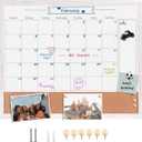 Dry Erase Calendar Whiteboard for Wall, Combination Magnetic Dry Erase White Board & Bulletin Board, 23.6" x 31.5" Wood Framed Calendar/Cork Combo Board(WH-6080)