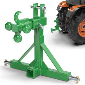3 Point Trailer Hitch Dual 2 Receiver with Ball Hitch and Hook, 3 Point Hitch Receiver Tractor Mover Drawbar Hitch with Standard/5th Wheel/Goose Neck Connection, Cat.1 3 Point Hitch Attachment(Green)