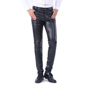 Idopy Men`s Business Slim Fit Five Pockets Faux Leather Pants Jeans 32