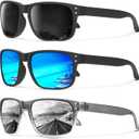 KALIYADI Polarized Sunglasses for Men and Women Vintage Style Sun Glasses for Fishing Running Driving with UV Protection ((3 Pack) Grey/Ice Blue/Silver)