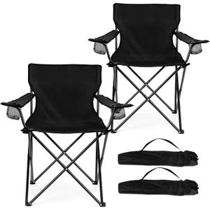 HaSteeL Foldable Camping Chair Set of 2, Folding Camp Chairs for Adults, Large Portable Lawn Chair for Outdoors Fishing, Hiking, Travel, Picnic, Beach, Supports 275lbs & Include Storage Bags (Black)