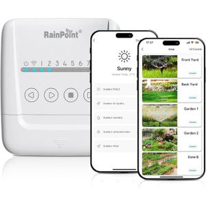 RAINPOINT 8 Zone Smart Sprinkler Controller - Local Weather Intelligence WiFi Sprinkler System Controller, Easy Install APP Control Irrigation System, Sprinkler Timer for Garden Yard