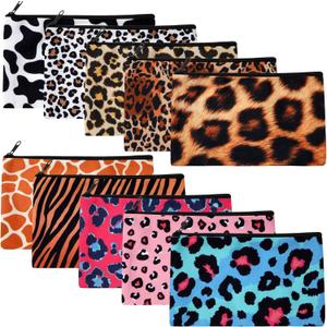 Reginary 20 Pcs Makeup Bags Gifts for Women Canvas Cosmetic Bags with Zipper Mothers Day Bulk Gift Travel Purse Organizer Pouch Accessory, Toiletry Large Capacity,7 x 4.3 Inch(Leopard)