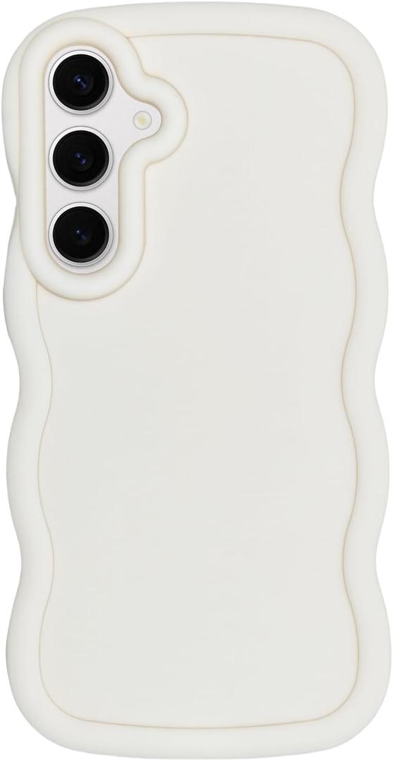 Slim Fit Case for Samsung Galaxy S24 5G, Wave Frame, Cute Soft TPU Thin Protective Phone Cover for Women, Creamy White
