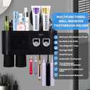 Multifunctional Wall-Mounted Toothbrush Holder, Automatic Toothpaste Dispenser Space Saving Toothbrush and Toothpaste Holder, with 2 Cups and Drawers Cosmetic Organizer (Black 2 Dispensers)