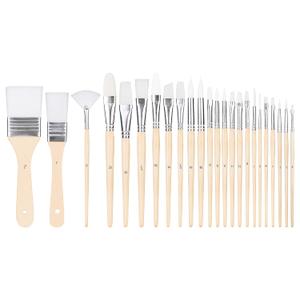 Amazon Basics Multi-shaped Polyester Paint Brushes for Acrylic, Oil, Watercolor, Gouache, Fine Detailing, Face Painting, 24 Count Different Sizes, Wood Color