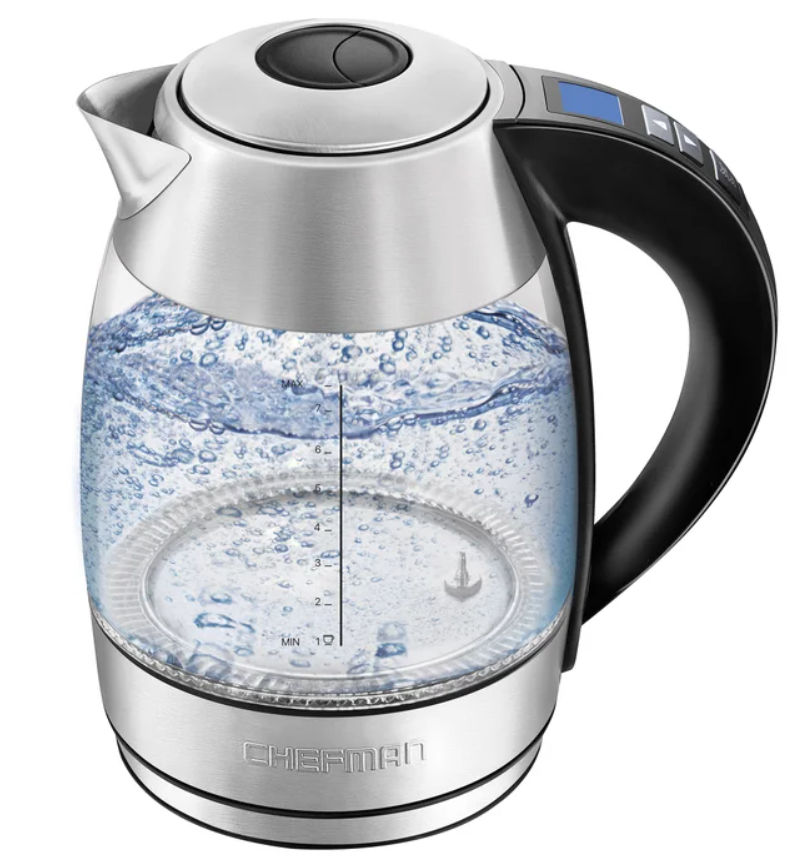 Chefman Electric Kettle with Temperature Control, 5 Presets LED Indicator Lights, Removable Tea Infuser, Glass Tea Kettle & Hot Water Boiler, 360° Swivel Base, BPA Free, Stainless Steel, 1.8 Liters