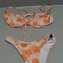 VOLAFA Women's Triangle Bikini Set Swimsuit Print Push Up Elastic Tie String Top Ribbed Two Piece Bathing Suit, Small