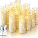 Homemory 12Pcs Flameless Candles with Star String Fairy Lights, Flickering Battery Operated Candles, LED Fake Candles with Remote and Timer, Christmas, Weddings, Home Decor, White