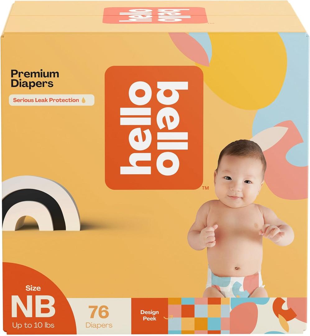 Hello Bello Premium Newborn Diapers, Honeysuckle Designs, 76ct Club Box, Hypoallergenic and Extra Absorbent