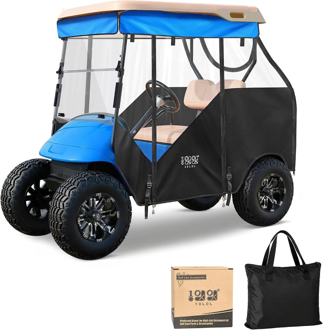 10L0L Golf Cart Deluxe Driving Enclosure 2 Passenger Fits EZGO TXT & RXV Golf Cart Only, Heavy Duty 600D Waterproof Portable Drivable Golf Cart Storage Cover Enclosure