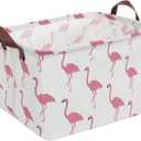 LLCXCSI Storage Bin Closet Organizer Bins with Handles, Flamingo Decorative Collapsible Canvas Cube Storage Baskets for Nursery Shelf, Clothes, Toy, Towel, Book, 13"x 13"