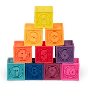 B. toys Baby Blocks Stacking & Building Toys for Babies 10 Soft & Educational Blocks Numbers, Shapes, Colors, Animals One Two Squeeze 6+ Months
