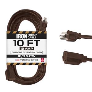 Iron Forge Cable Outdoor Brown Extension Cord 10 ft - 16 Gauge 13 Amp Heavy Duty Brown Outdoor Extension Cords 3 Prong - 16/3 SJTW - Great for Outdoor