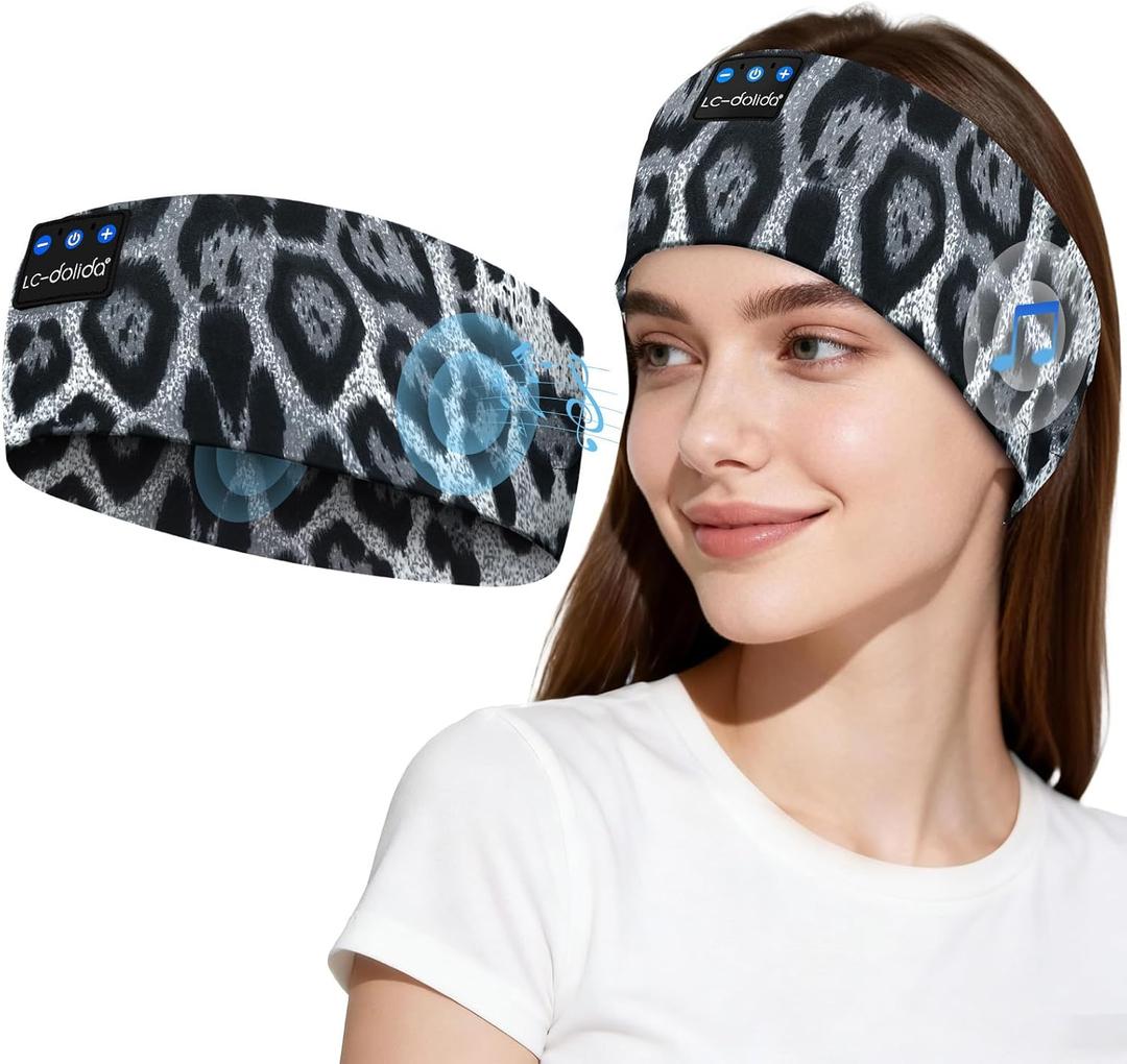 LC-dolida Sleep Headphones Bluetooth, Headband Headphones Earphones Wireless, Sleep Mask for Sleeping, Sports, Gifts, Workout, Jogging, Yoga,Insomnia, Air Travel, Meditation (Leopard Print)