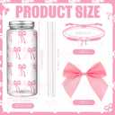 Yungyan Pink 36 Pcs Bow Plastic Cups with Lids and Straws Coquette Bow Bracelets Clear Reusable Soda Bar Party Drinking Cups for Wedding Baby Shower Birthday Party Supplies
