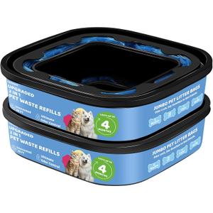 Genie Refill Bags for Cat Dog 2 Pack - Total 56FT Lasts Up to 8 Months - 2026 New Superior Odor Control for Dog Poop Cat Litter Bags - Pet Waste Refill Bags Fits Pet Genie and Litter Genie Pails