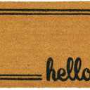 mDesign Rectangular Coir and Rubber Entryway Welcome Doormat with Natural Fibers for Indoor or Outdoor Use - Decorative Script Hello Design - Natural/Black (30 x 17)