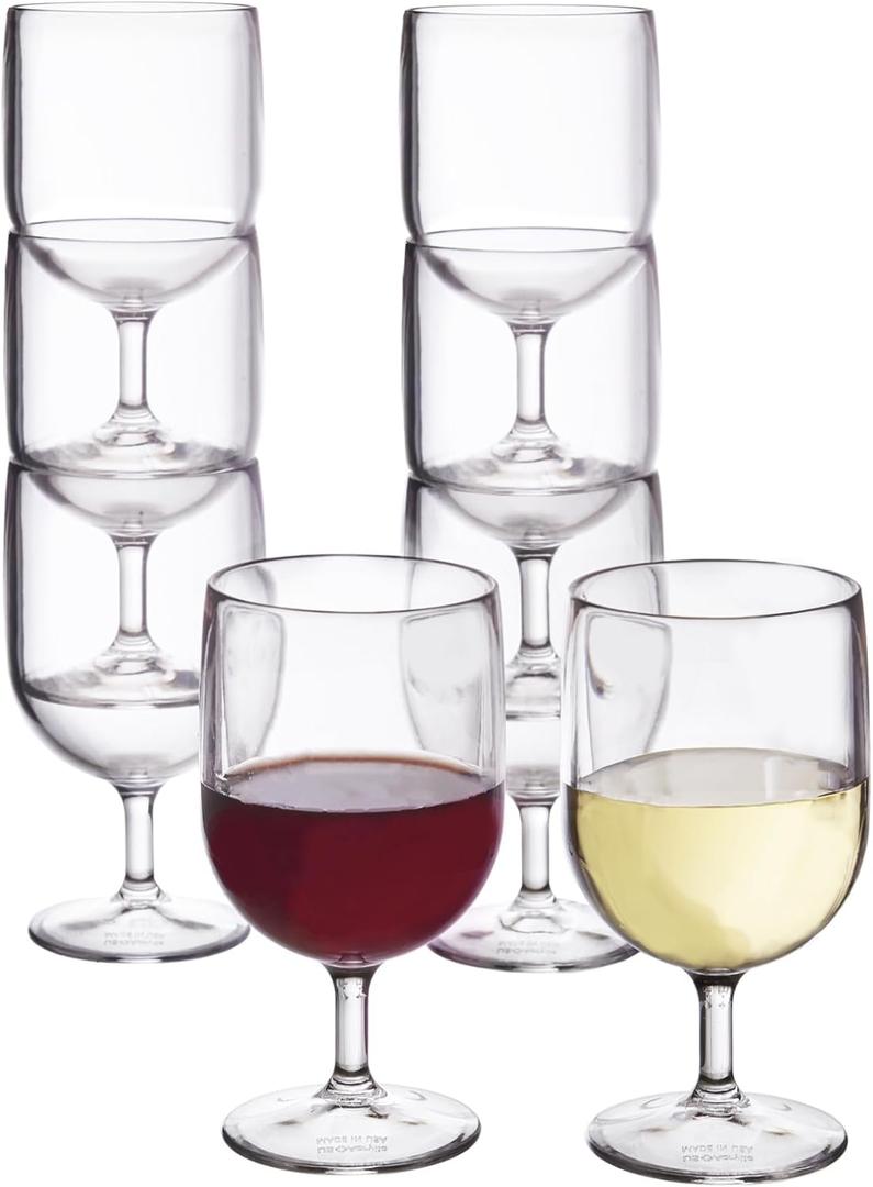 US Acrylic Stackable 8 ounce Plastic Wine Stems in Clear | Set of 8 Reusable, BPA-free, Made in the USA, Top-rack Dishwasher Safe (Clear)