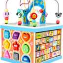 Qilay Wooden Activity Cube for Toddlers, 5 in 1 Multipurpose ABC-123 Abacus Early Educational Montessori Toys, Learning Toys for 3 Year Old | Bead Maze, Great for Boys Girls