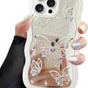 Jusy Compatible with iPhone 11 Pro Max Case with Wavy Edge, Cute White Butterfly Mirror Curly Phone Cases, Shockproof Hard PC & Soft TPU Bumper Protection Cover for Women Girls-Butterfly