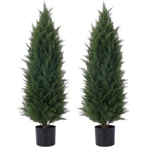 3.5ft Artificial Cedar Topiary Tree Potted Plants with UV Resistant Leaves for Home and Office Decoration-2 Piece Set