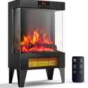 Electric Fireplace Stove Heater - Freestanding Fireplace Heater for Indoor Use with Realistic 3D Flame, Adjustable Thermostat & Remote, Quiet, Timer for Living Room and Bedroom (Classic Black)