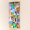 Stuffed Animal Storage, Wall Hanging Stuffed Animal Holder with Moon Star Zoo Pattern, Wood Height Adjustable Plushies Toy Storage, Corner Toy Organizer Shelf for Kids Bedroom Playroom Nursery