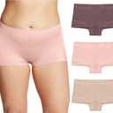 Maidenform Women's Underwear Boy Shorts Pack, 3-Pack, Microfiber Boy short Underwear Women Pack, Coverage Panties for Women (Large, Sparrow Brown/Almond/Pretty Blush)