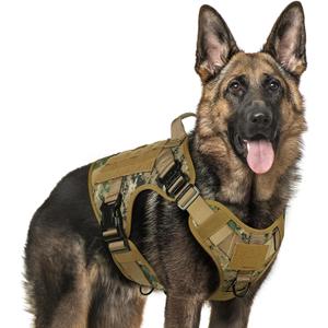 rabbitgoo Tactical Dog Harness for Large, Heavy Duty Pet Harness with Handle, No-Pull Service Vest Large Breed, Adjustable Military Dog Vest for Training Hunting Walking, Brown Camo, XL