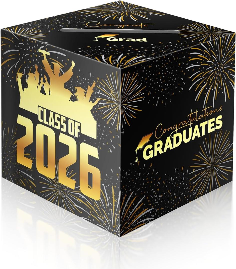 2 x 2026 Graduation Card Box Holder, Grad Congrat Decoration Box, Envelope Receiving Graduation Party Celebration Black