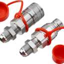 1/2" Flat Face ISO 16028 Hydraulic Quick Connect Couplers, 5/8" (#10) JIC Bulkhead Thread, Heavy Duty Hydraulic Coupling with Dust Cap Compatible with Bobcat, Case, Skid Steer Loader